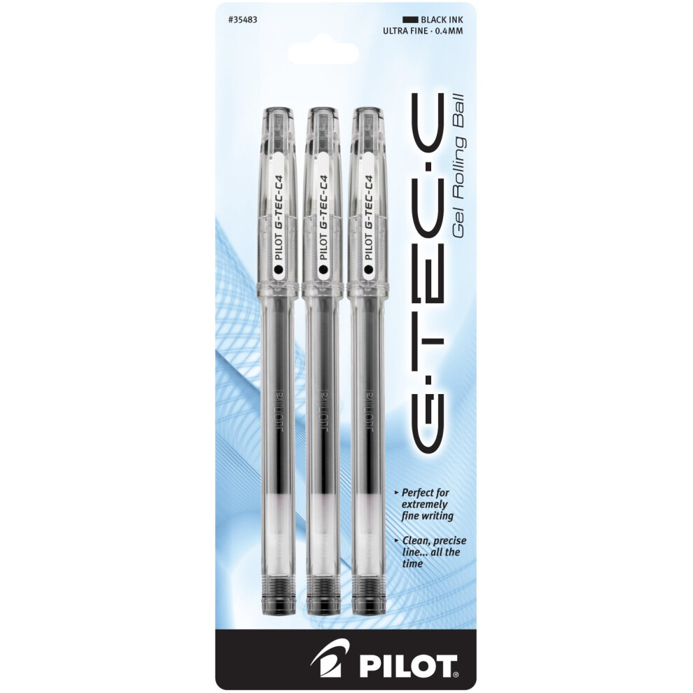 PILOT G-Tec-C Gel Ink Rolling Ball Pens  Ultra Fine Point (0.4mm)  Black Ink  3-Pack (35483)