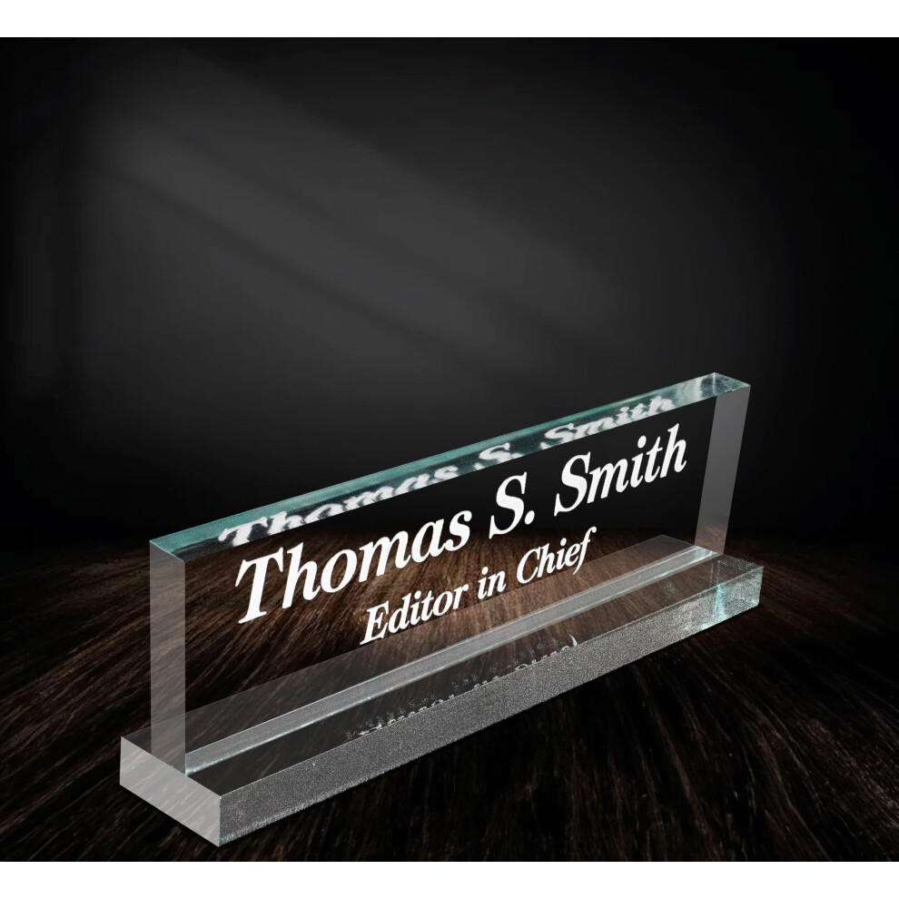 Lasercrafting Office Desk Name Plate Personalized Crystal Clear Glass--image-OPC-PFMSWTC-NEW