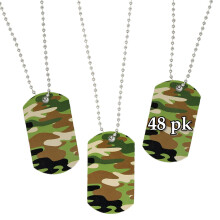 Camouflage Dog Tag Necklaces - Army Dog Tags Chain Necklace Bulk 48 pk