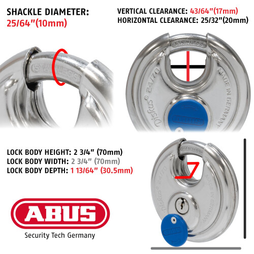 Abus Abus 24/70 Diskus Stainless Stone Aceled Padlock Taiseado 1
