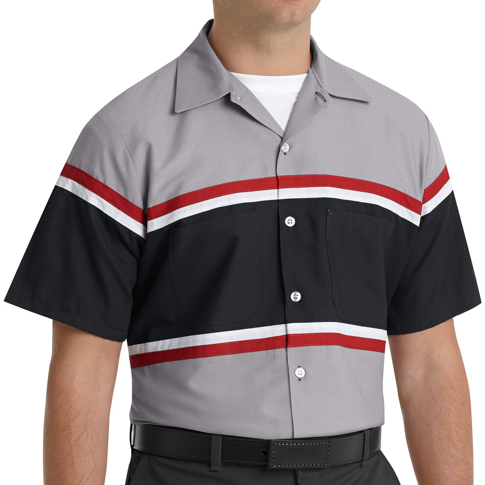Chemise technique pour homme Red Kap gris noir avec manches courtes rouge et blanc X-Large