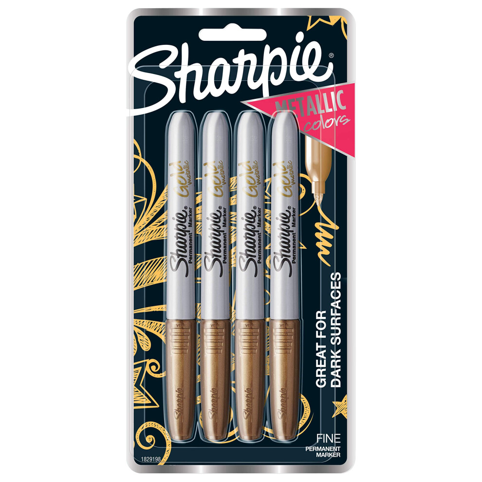 SHARPIE Metallic Fine Point Permanent Marker  Gold  4 Count