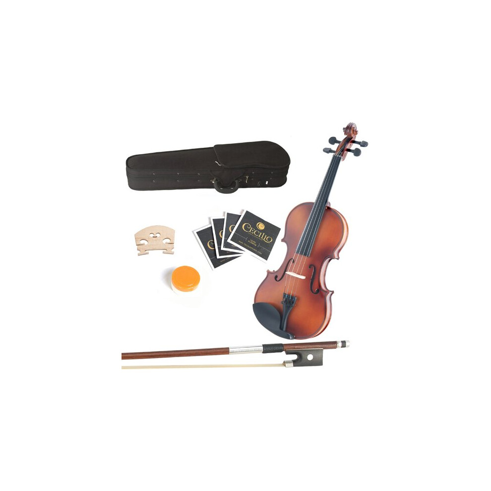 Mendini 14-Inch MA350 Satin Antique Solid Wood Viola with case Bow Rosin Bridge and Strings