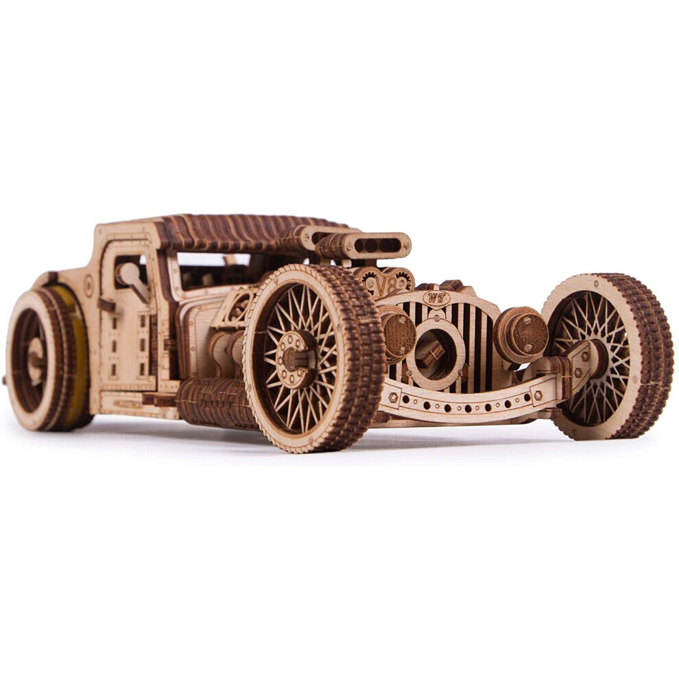 Maxpower Wood Trick Hot Rod Wooden Model Car Kit To Build - Rides Up To 32 Feet - Very Detailed And Sturdy - No Batteries - 3D Wooden...