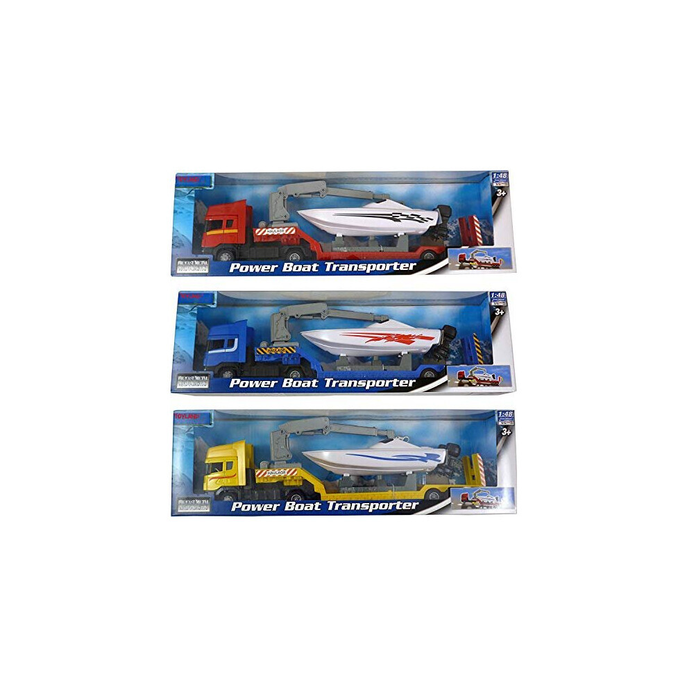 Toyland Scania Flatbed Hauler Transporter Truck With Power Boat - 1:48 Scale - Diecast - Free Wheel-image-OPC-PG8DG78-NEW