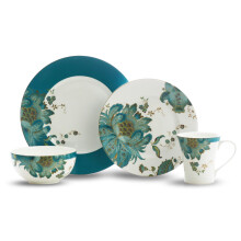 Eliza 16-Piece Casual Teal Porcelain Dinnerware Set Service for 4