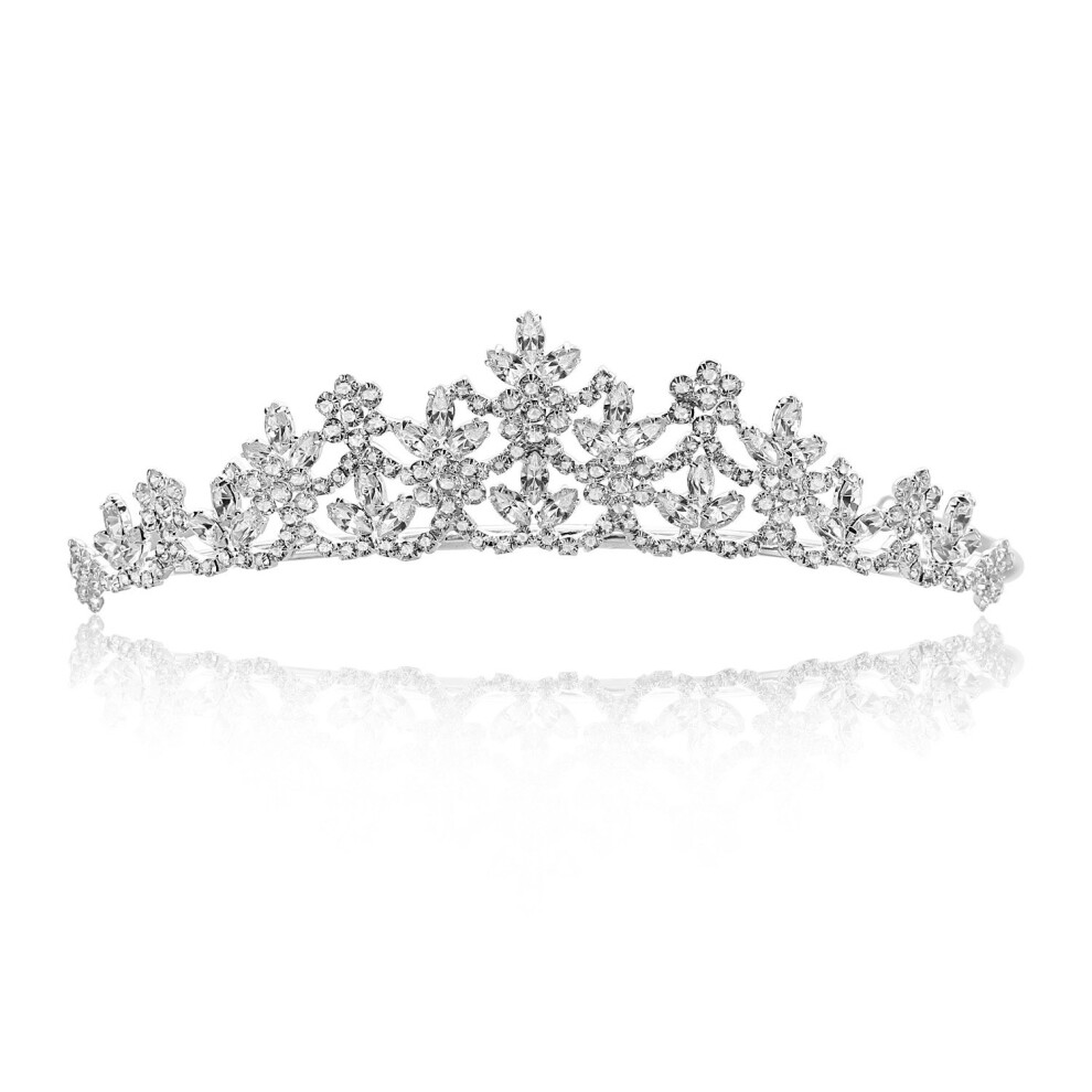Couronne de diad   me     motif floral pour f   te de mariage - Cristaux transparents plaqu   s argent