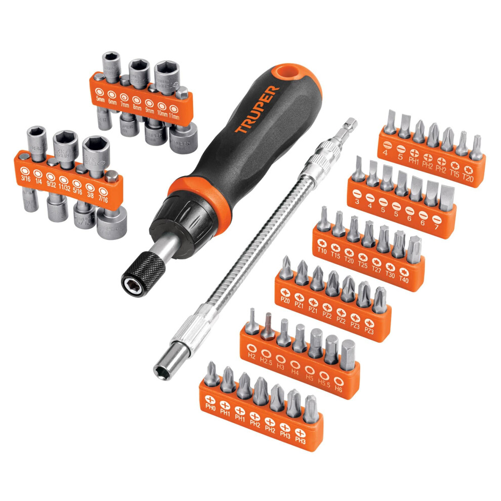 Truper Ratchet Screwdriver Set With 42 Bits And 14 Sockets - 58 Pieces 7501206627303