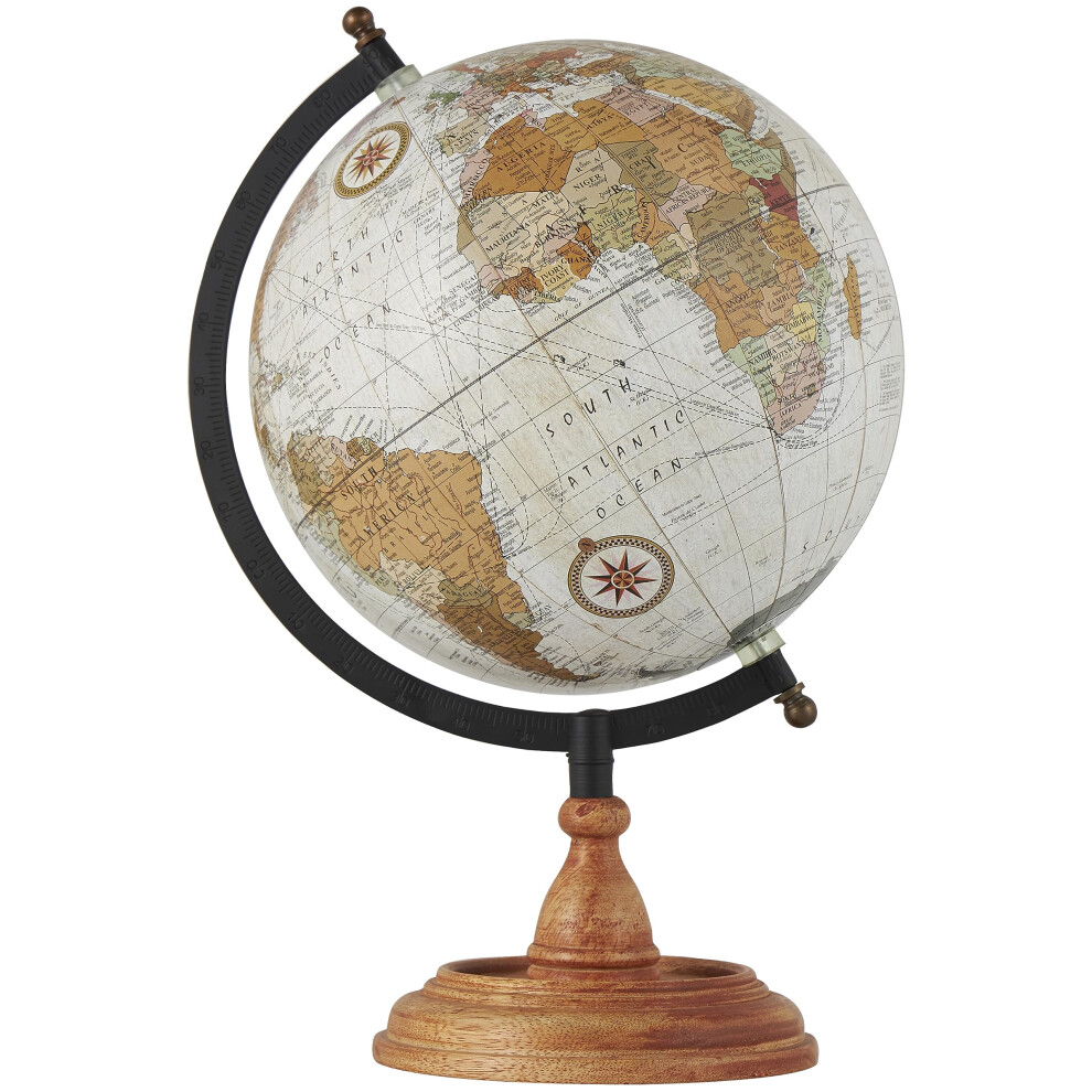 Globe terrestre en bois de manguier Deco 79 avec base en bois 9"""" x 8"""" x 13"""" Marron
