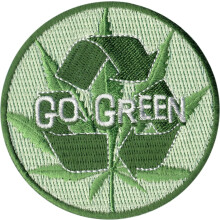 Merge?i verde - frunza de ghiveci cu simbol de reciclare - fier brodat pe sau coase?i pe plasture