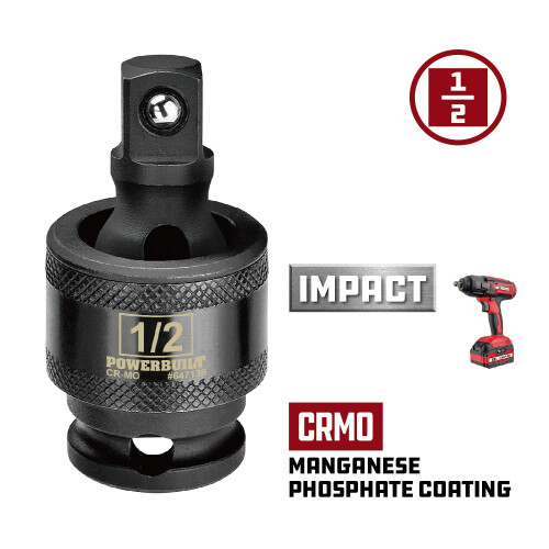 Powerbuilt 1/2-Inch Drive Impact Universal Joint, Χρώμιο Μολυβδένιο - 647138, Μαύρο 1
