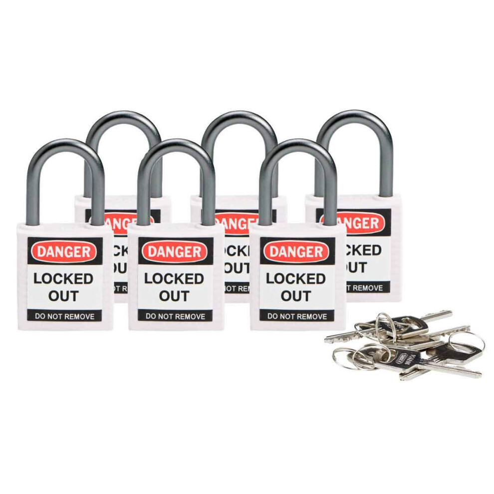 Brady 118966 White  Brady Compact Safety Lock - Keyed Alike (6 Locks)-image-OPC-PFN8RPQ-NEW