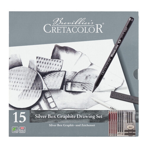 Cretacolor Silver Box Graphite Drawing Set  Graphite Drawing Set  15 Pieces  for Beginners and Professionals 1