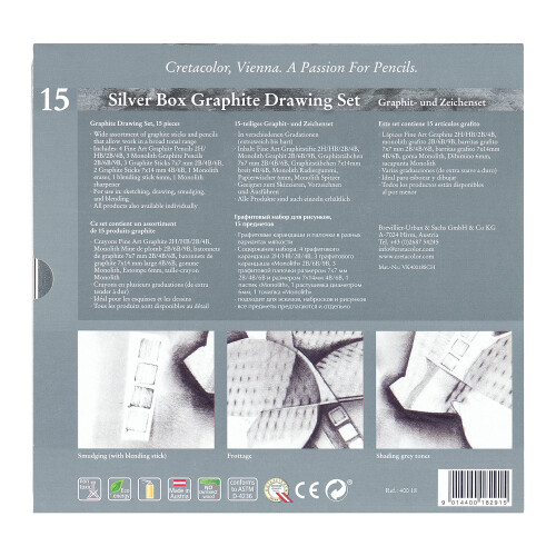Cretacolor Silver Box Graphite Drawing Set  Graphite Drawing Set  15 Pieces  for Beginners and Professionals 2