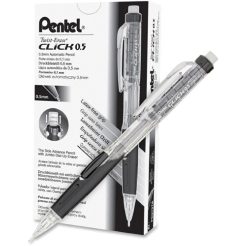 Pentel Μηχανικό Μολύβι Pentel Twist-Erase Click, 2 Μολύβια, 0.5 mm, Επαναγεμίσιμο, Διαφανές Μαύρο 2