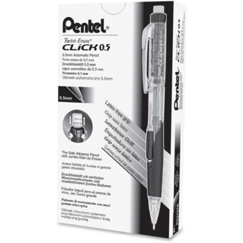 Pentel Μηχανικό Μολύβι Pentel Twist-Erase Click, 2 Μολύβια, 0.5 mm, Επαναγεμίσιμο, Διαφανές Μαύρο 1