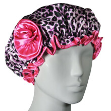 Kella Milla Stilvolle Satin-Duschhaube mit rosa Leopardenmuster