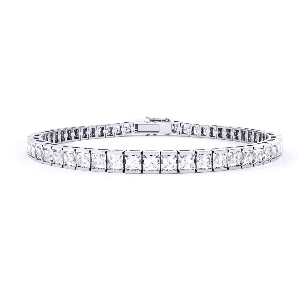 Jewelco London Rhodium Coated Sterling Silver CZ Channel Square Princess Line Tennis Bracelet 17.00CTS 7inch 18cm - ABB114