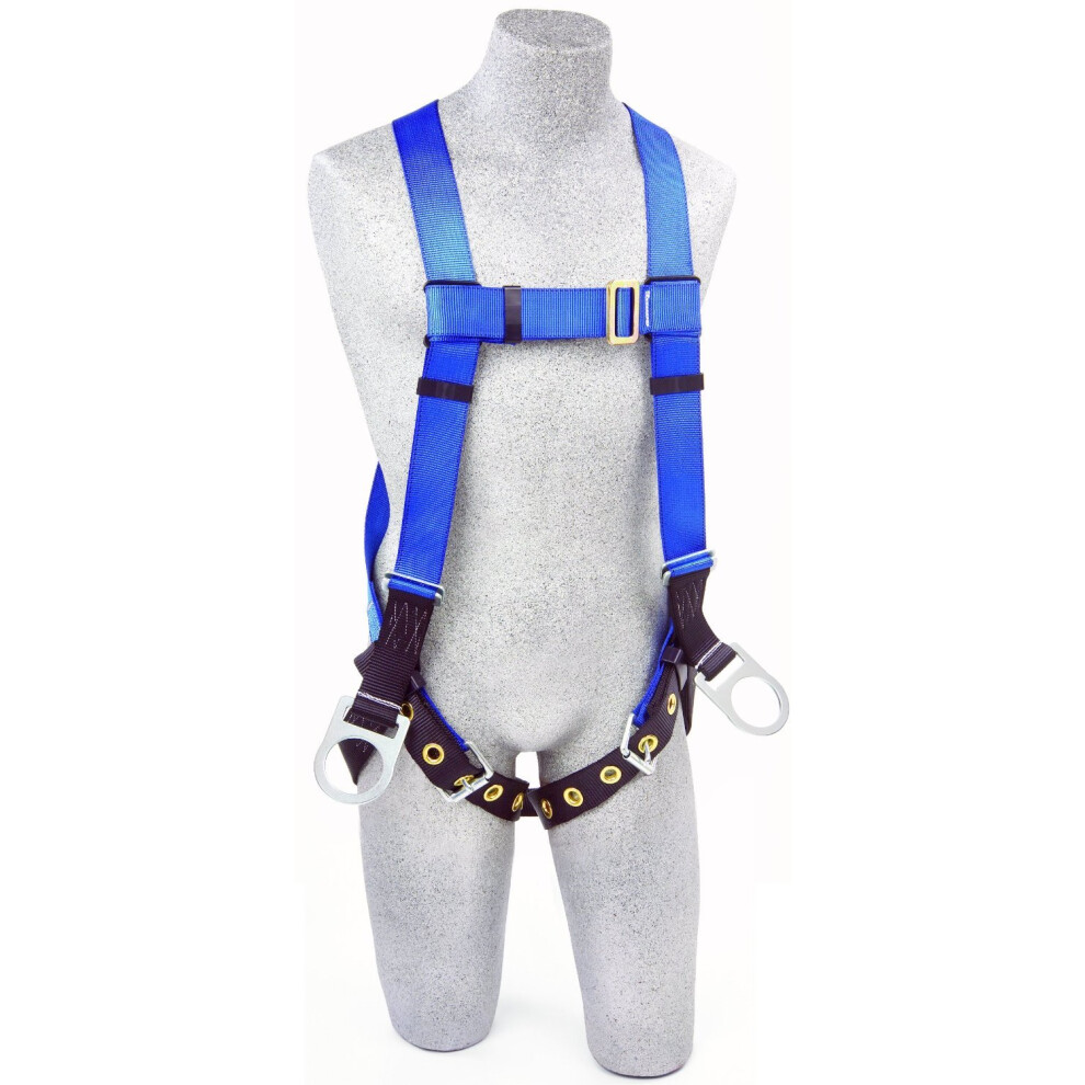 3M Protecta First AB17560 Fall Protection 5-Point Adjustment Full Body Harness, Back And Side D-Rings, Tongue Buckle Leg Straps, Universal, Blue/Blac