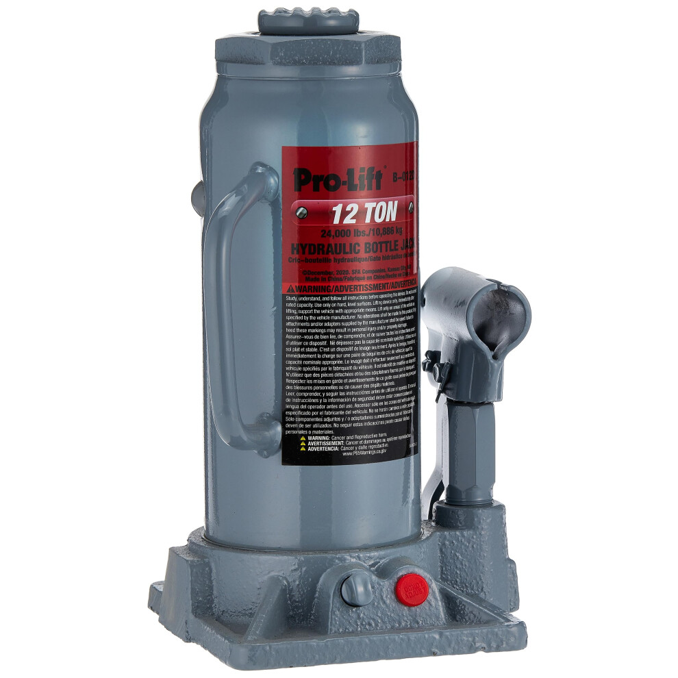 Pro-Lift B-012D Hydraulic Bottle Jack - 12 Ton Capacity Grey 652597013095