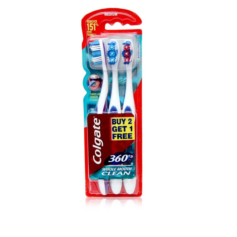 Pack Of 3 Colgate 360 WholeMouth Clean Toothbrush Tooth Brush-image-OPC-PFMYRBS-NEW