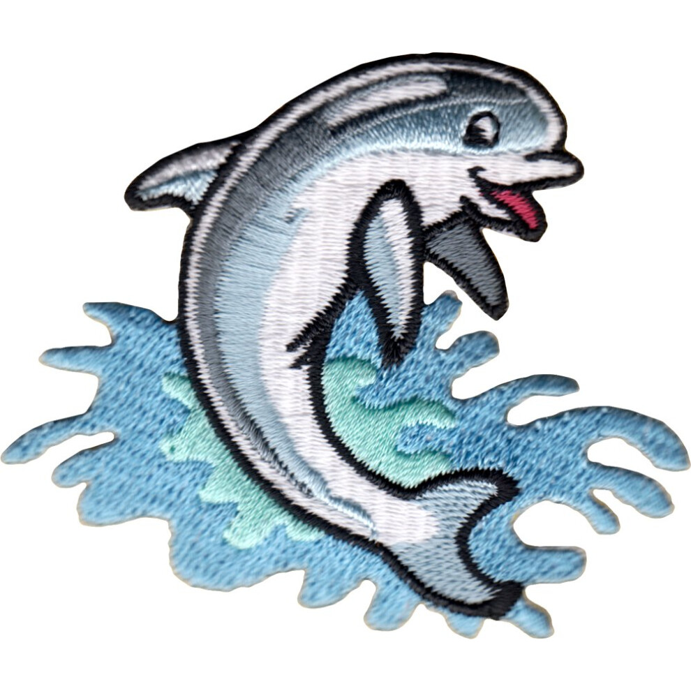 Aufn Her/Aufb Gler, Bestickt, Delfin, Blau, Springt In Wellen-image