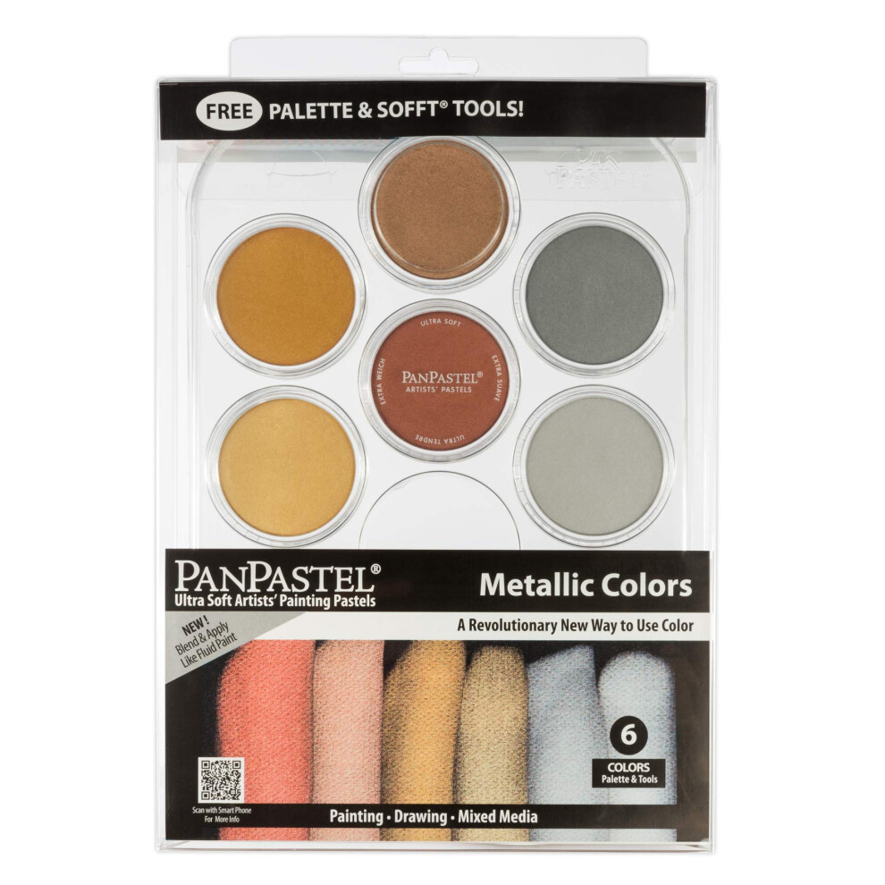 Panpastel 30077 Metallics - Kit Di Pastelli Per Artisti Ultra Morbidi A 7 Colori Con Strumenti Morbidi E Vassoio Per Tavolozza-image