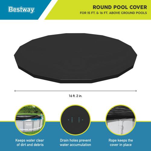 Bestway Bestway Στρογγυλη PVC Κάλυψη 16 Πόδια για Πισίνες Pro Frame με Τρύπες Αποστράγγισης, Μαύρη 1