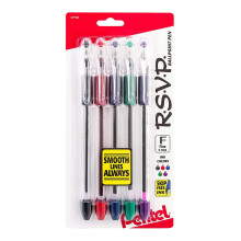 Pentel RSVP -kuulak   rkikyn   t, ohutk   rkiset, 0,7 mm, kirkas runko, lajitelma mustev   rej   , 5 kpl pakkaus