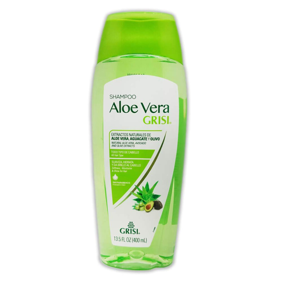 Grisi Aloe Vera Shampoo | Moisturizing Hair Product With Aloe Extract Paraben-Free For Soft Shiny Hair - 13.5 Fl Ounces