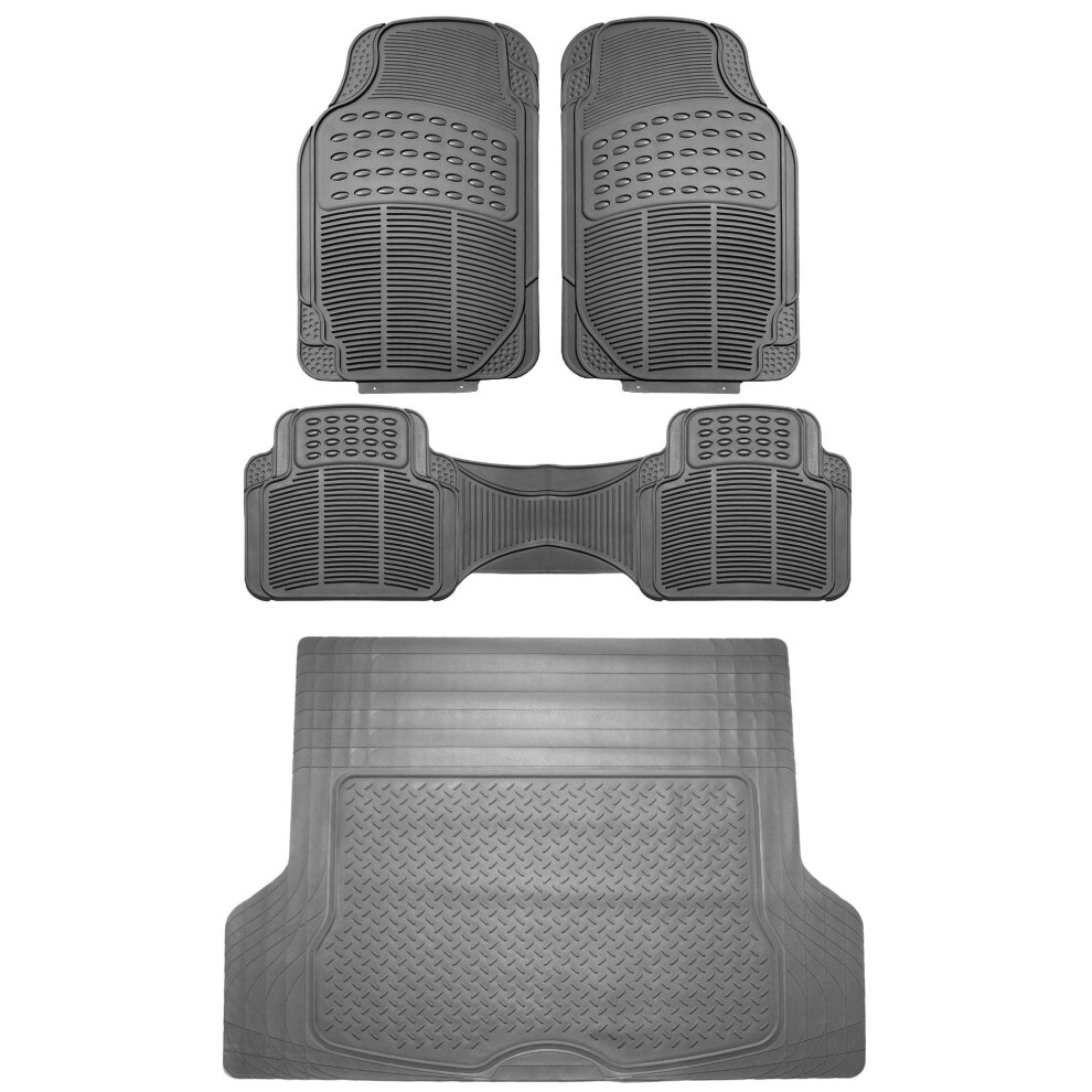 Fh Group Climaproof Trimmable Non-Slip Vinyl Floor Mats Full Set - Universal Fit For Cars Trucks And Suvs F11306 + F16400 Gray 196342005435