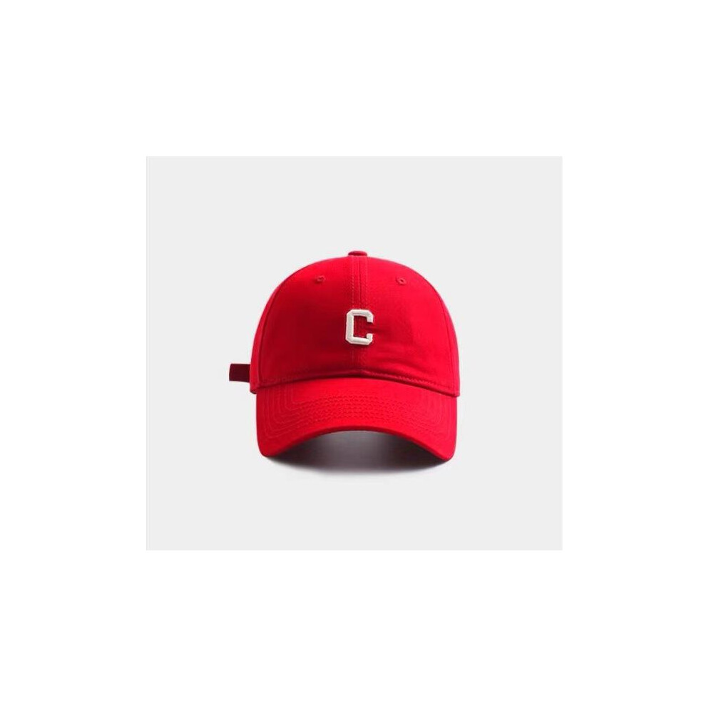 (Red) Baseball C Letter Cap Embroidered Hardtop Unisex Spring Summer Cap Duckbill