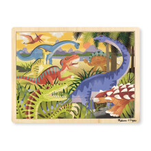 Melissa e Doug Dinosaurs Wooden Jigsaw Puzzle com bandeja de armazenamento (24 PCs)