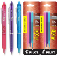 Pilot FriXion Clicker Indragbara raderbara gelblckpennor Fine Point 0,7 mm Blandat modeblckpaket om 3 med bonus 2 frpackningar med pfyllning