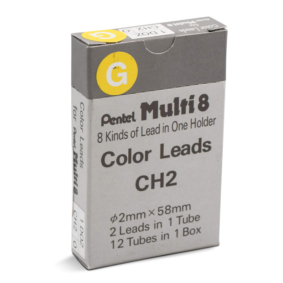 Pentel Arts 8 Colour Pencil Lead Refill  Yellow  24 Pieces of Lead (CH2-G)