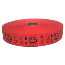 INDIANA TICKET CO. 2 000 Red Smile -lippua, yksitt isi rullalipuja, ensiluokkaisia lippuja, lippuja tapahtumiin, karnevaaleihin, palkintoja, juo