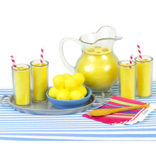 Doll de 18 """" de Sophia 12 PC. Stand Lemonade Stand com o arremessador do tamanho de uma boneca corredor e servi   o para quatro