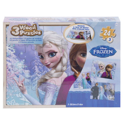 Disney Frozen Ξύλινα Παζλ Frozen Disney 5 σε Ξύλινο Κουτί Αποθήκευσης (Στυλ θα Διαφέρουν)