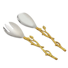 Elegance Golden Vine Salad Server Set de 12 inch aur argintiu