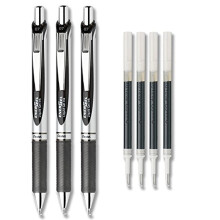 Pentel EnerGel Deluxe RTX Gelbläckpenna Set, 3 st med 4 refill (Svart - 0.7mm)