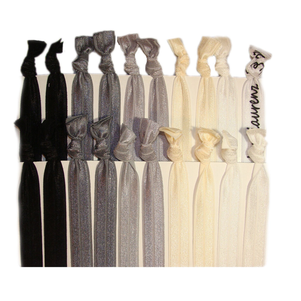 Kenz Laurenz Black Hair Ties Ponytail Holders - 20 Pack - Ombre No Crease Ouchless Elastic Styling Accessories Pony Tail Holder Ribbon Bands - By Kenz La