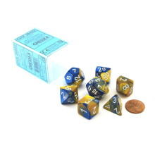 Juego de Dados Poliedricos Chessex de 7 Dados Gemini - Azul y Oro con Blanco (d4, d6, d8, d10, d12, d20 y d00) CHX-26422