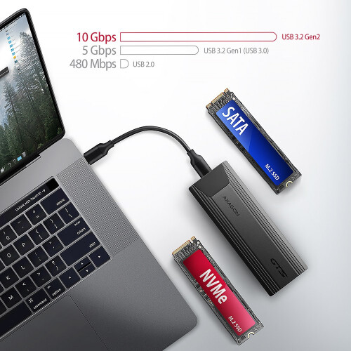 Caixa M.2 - AXAGON - EEM2-GTS2 - USB-C 3.1 - NVMe e SATA - 10 Gbit/s