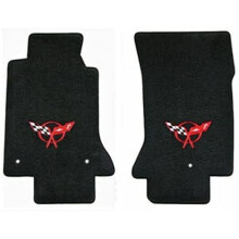 Passt für 1997-2004 C5 Corvette Classic Loop schwarze Fußmatten mit rotem Flaggenlogo