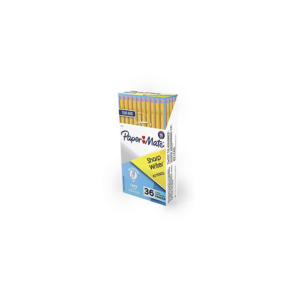 Paper Mate SharpWriter Mechanical Pencils | 0.7 mm #2 Pencil | Pencils for School Supplies  Yellow  36 Count