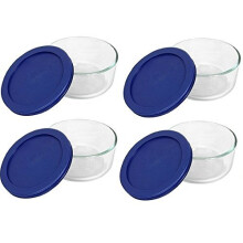 Pyrex Armazenamento 2 Copos Recipiente Redondo, Tampa Transparente, Pacote de 4