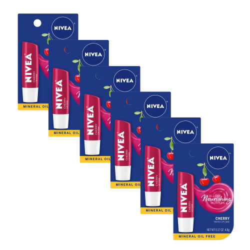 NIVEA NIVEA Cherry Lip Care - Κόκκινη Απόχρωση για Όμορφα, Ενυδατωμένα Χείλη - 4.8 g (Συσκευασία 6 τμχ)