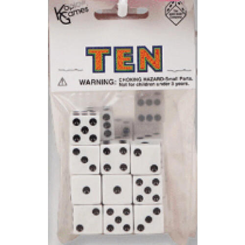D6 Blanc avec points noirs 16mm (5/8in) - 10 dés Koplow Games