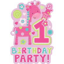 Amscan en vild pige 1. f?dselsdag Die-cut postcard invitationer 6 """" X 3,5 """" Pink