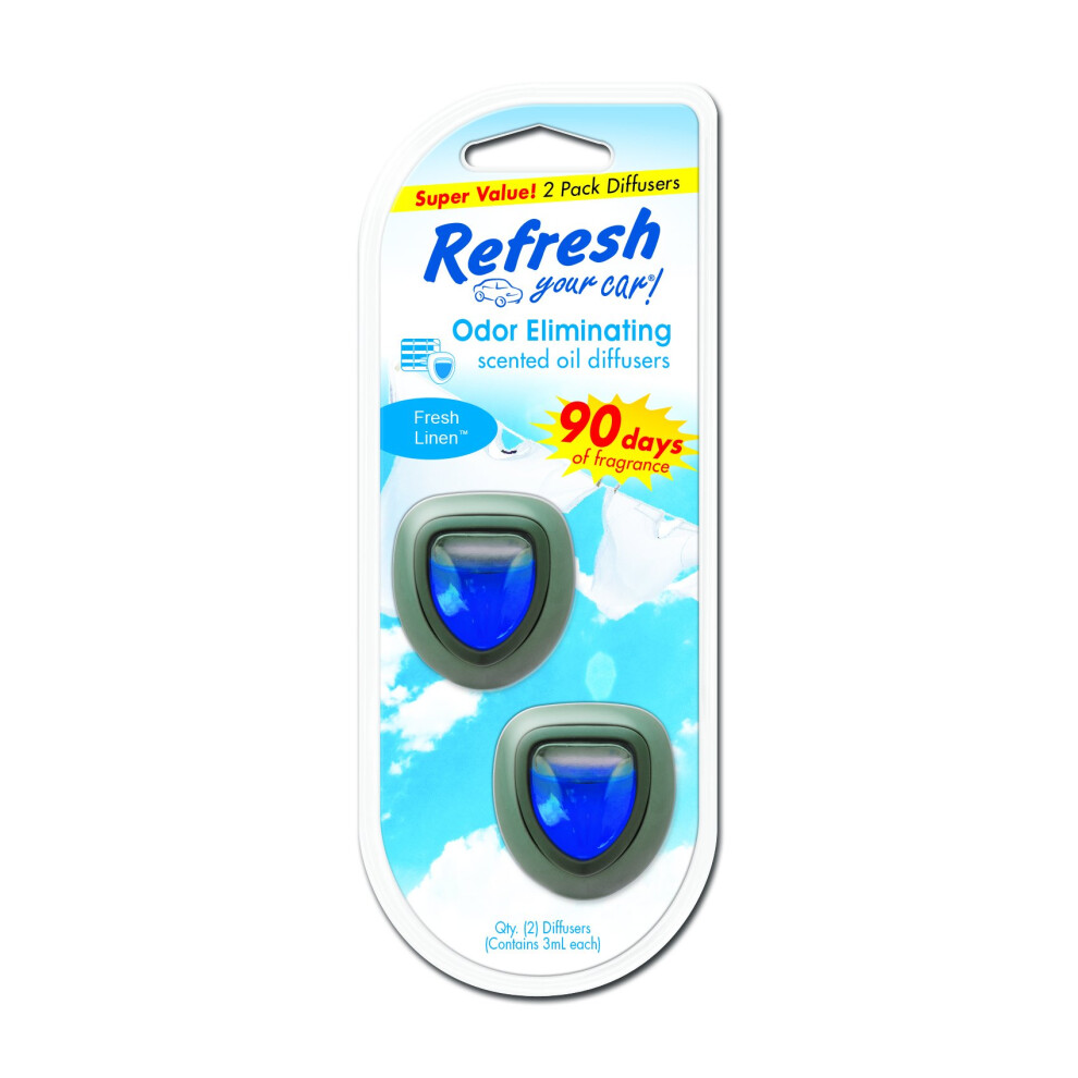 Car Air Freshener, Odor Eliminator, Set Of 2 Mini Car Oil Diffusers, Fresh Linen Scent, Refresh Your Car 012844091380